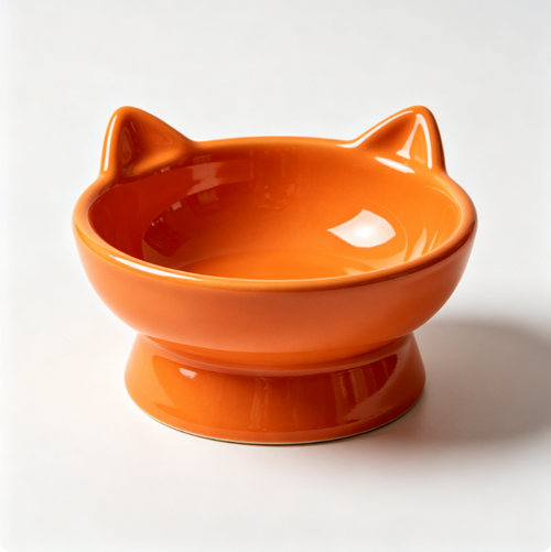 Vela Blu, Ciotole rialzate con orecchie da gatto, confezione da 2, 13,2×13,2×11,5 cm, Arancione e Blu